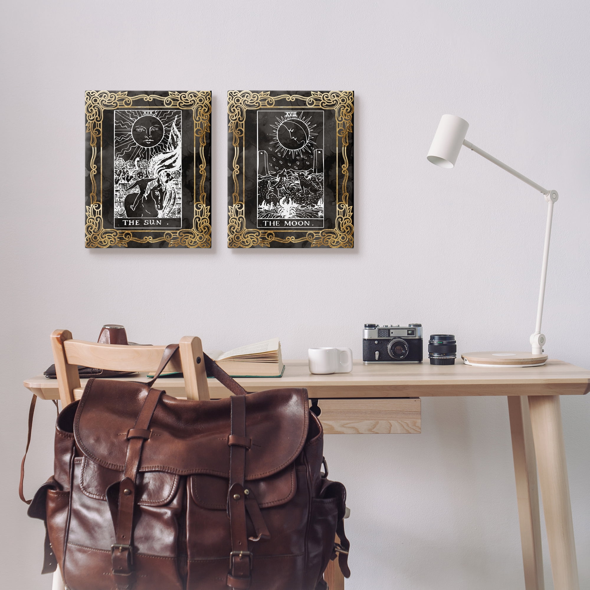 Stupell Industries Ornate Tarot Sun & Moon Animals & Insects Painting Gallery Wrapped Canvas Art Print Wall Art, 16 x 20, Set of 2
