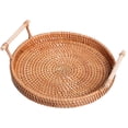 thumbnail image 3 of Woven Serving Tray,Rattan Round Tray Woven Wicker Basket with Handles, 3 of 4