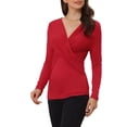 thumbnail image 4 of INSPIRE CHIC Long Sleeve Tops for Women Elegant V Neck Cross Front T Shirts Blouse XL Red, 4 of 5