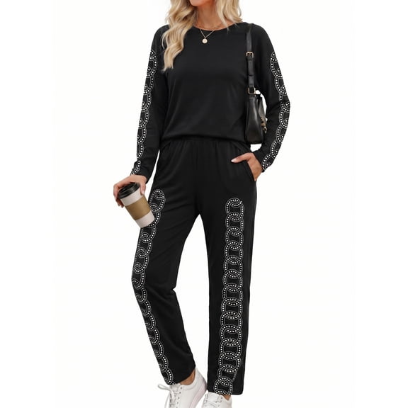 oyyn by oyyn Women's Casual Pullover and Jogger Tracksuit Set, Black, 2-Piece Set, Sizes S
