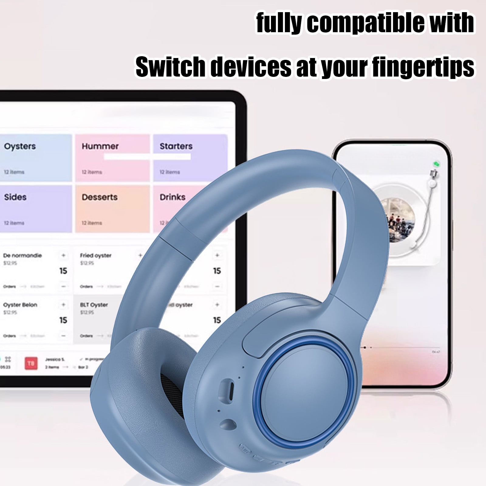 Over Ear Headphones Wireless 80H Playtime, Bluetooth Headphones Over Ear with 3 EQ Modes, Built-in ENC Mic,Deep Bass, HiFi Stereo Foldable 5.4 Bluetooth Headset for Phone PC Travel Gym Workout Office