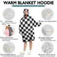 thumbnail image 5 of Black and White Checkered Pattern Wearable Oversized Blanket,Wearable Blanket Hoodie for Adults,Cozy Hooded Blankets with Super Pockets,Super Warm Fuzzy Pullover for Women & Men, 5 of 6