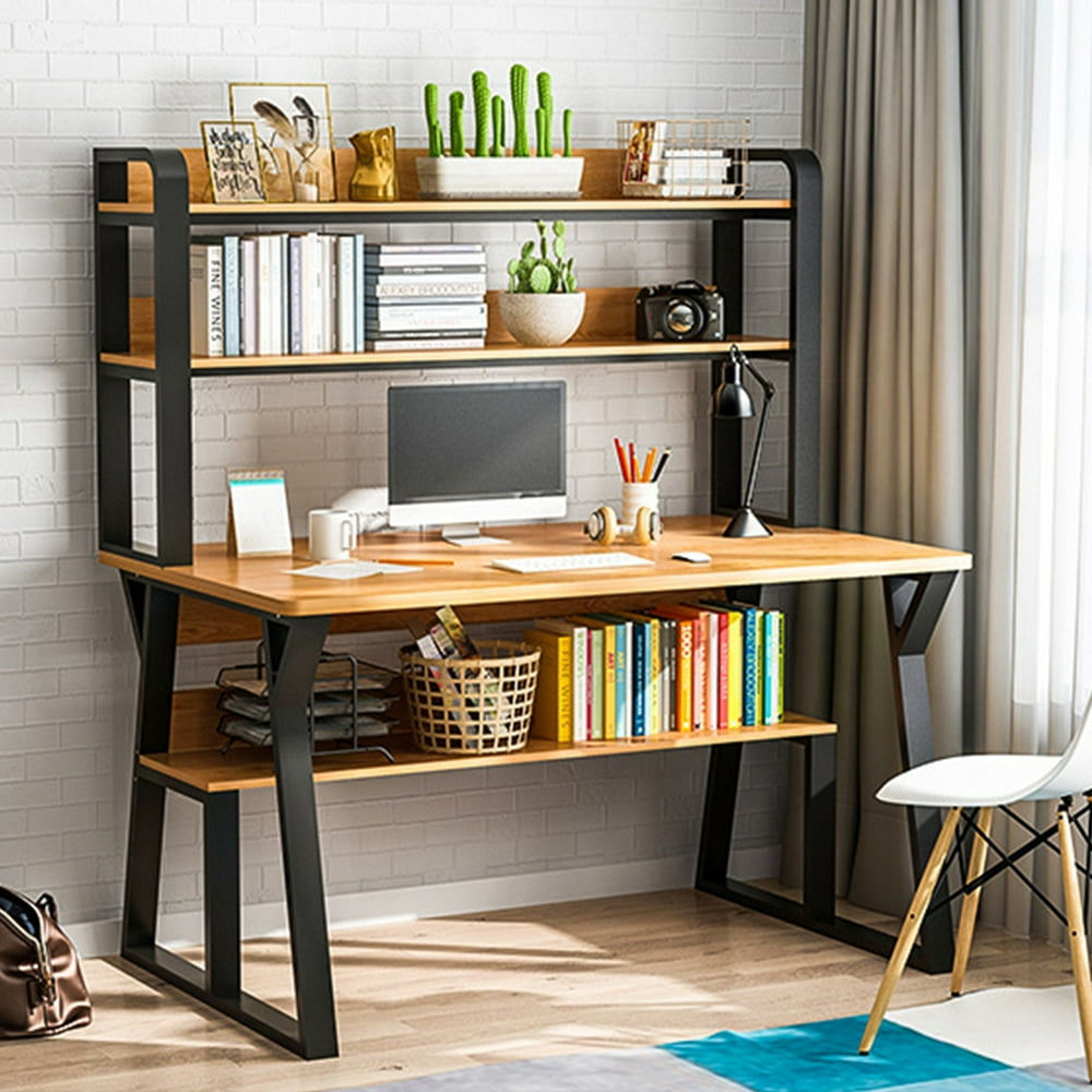 40inch Computer Desk with Bookshelf, Home Modern Writing Desk with