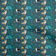 thumbnail image 1 of oneOone Polyester Spandex Teal Blue Fabric Floral & Puppies Fabric For Sewing Printed Craft Fabric By The Yard 56 Inch Wide, 1 of 5
