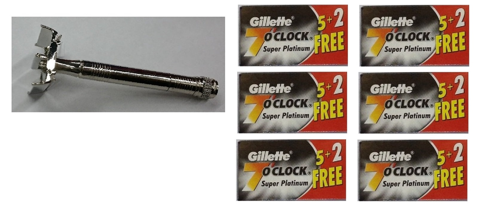 Double Edge Safety Razor + Gillette 7 O'Clock Black Super Platinum ...