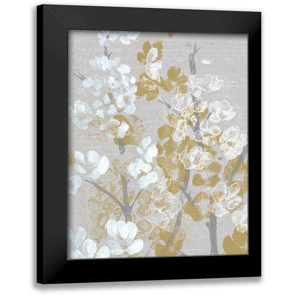 Goldberger, Jennifer 12x14 Black Modern Framed Museum Art Print Titled - Mustard on Grey Blooms I