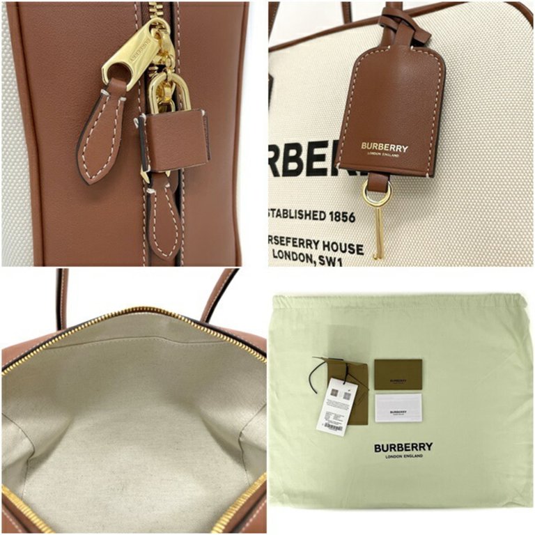 BURBERRY: London Tote bag in cotton and leather - Beige