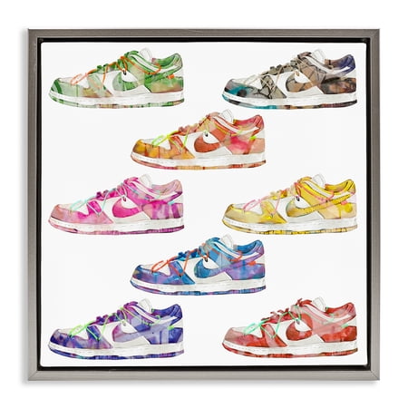 Stupell Industries Modern Rainbow Sneakers Beauty & Fashion Painting Gray Floater Framed Art Print Wall Art  18 x 18