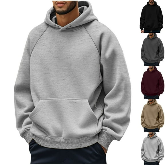 CFLVAEK Hoodies for Men Big and Tall Long Sleeve Casual Hoodie Solid Color Drawstring Hooded Sweatshirt with Kangaroo Pocket Dark Gray XXXL