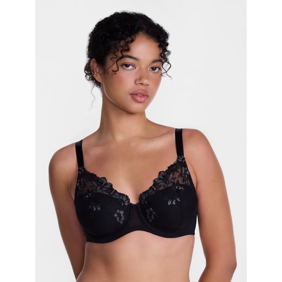 Joyspun Women's Floral Embroidered High Apex Plunge Bra, Sizes 36B-40DDD