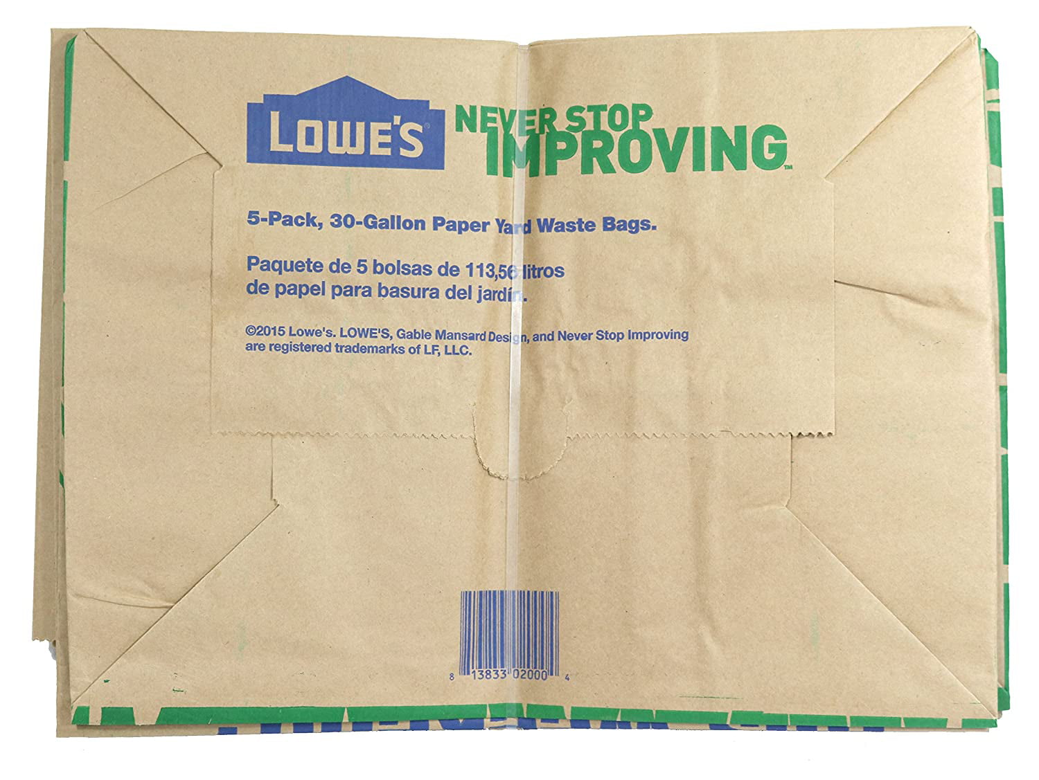 Lowes 30 Gallon Heavy Duty Brown Paper Lawn and Refuse Bags for Home and Garden 10 Count 