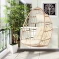 thumbnail image 3 of Wicker Hanging Egg Chair, Patio Foldable Hammock Chair with Hanging Chains, Outdoor Basket Swing Chair with Khaki Cushions, All Weather Rattan Egg Chair for Balcony, Yard, Porch, Bedroom, D7415, 3 of 10
