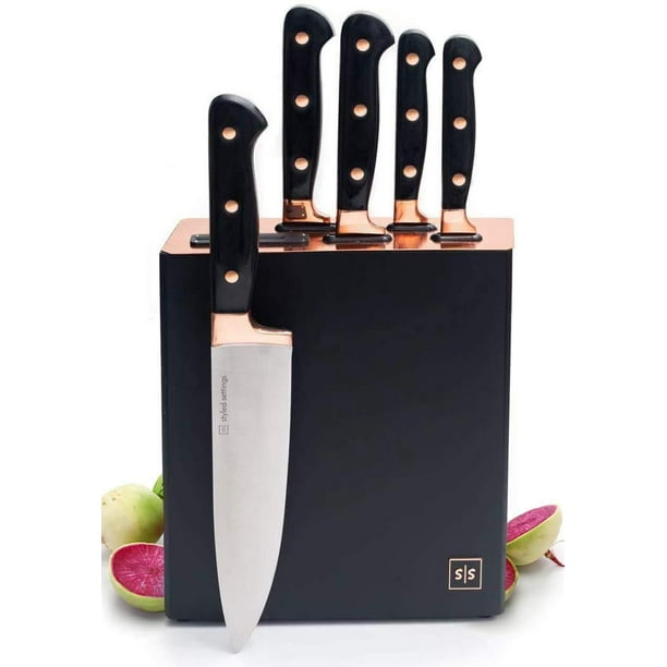 Styled Settings Copper Stainless Steel Knife Set with Sharpener Block