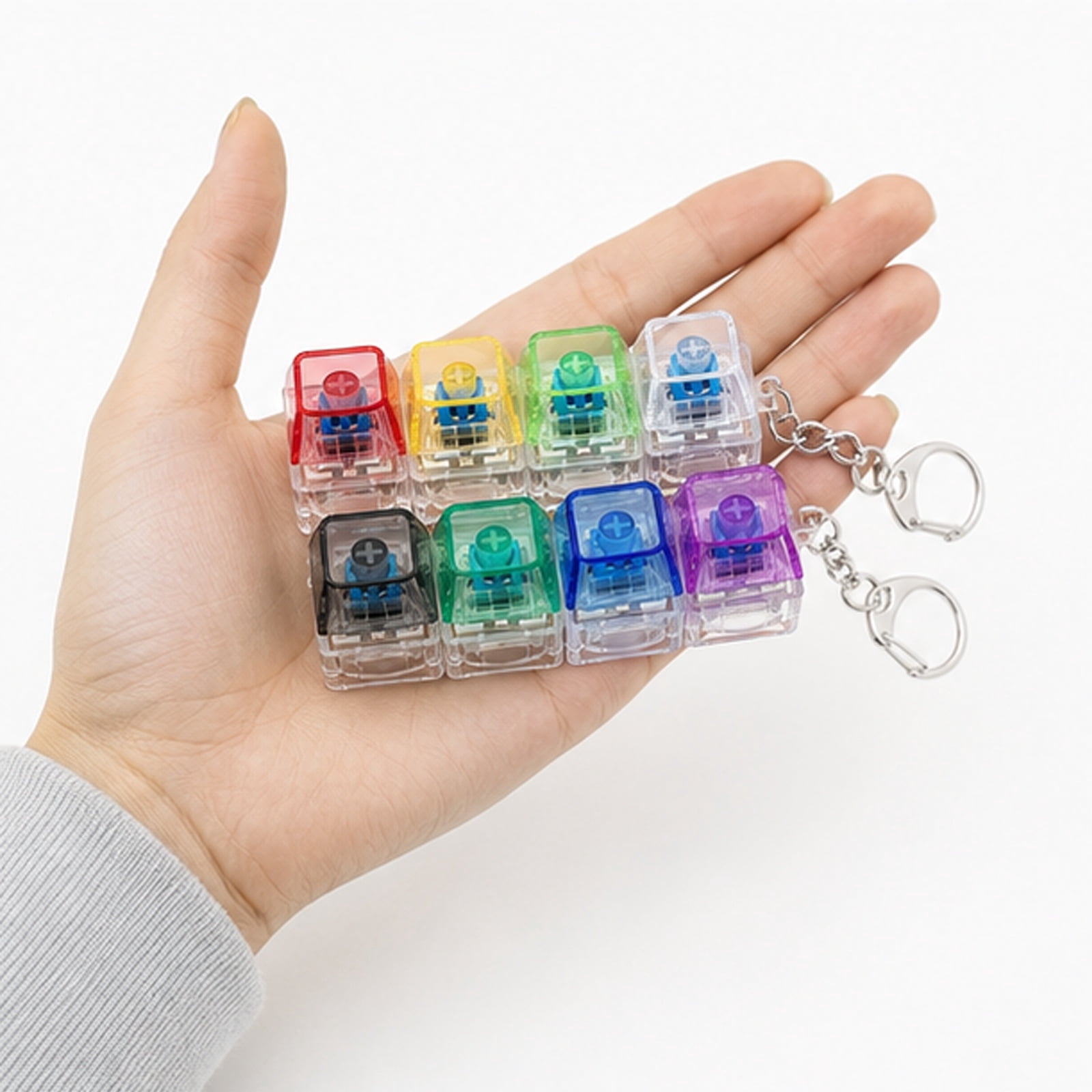 Keyboard Key Clicker Toy Mini LED Fidget Keychain for Everyday Stress Relief 2 Pieces Random ColorTransparent Keyboard Chain- 2 pcs