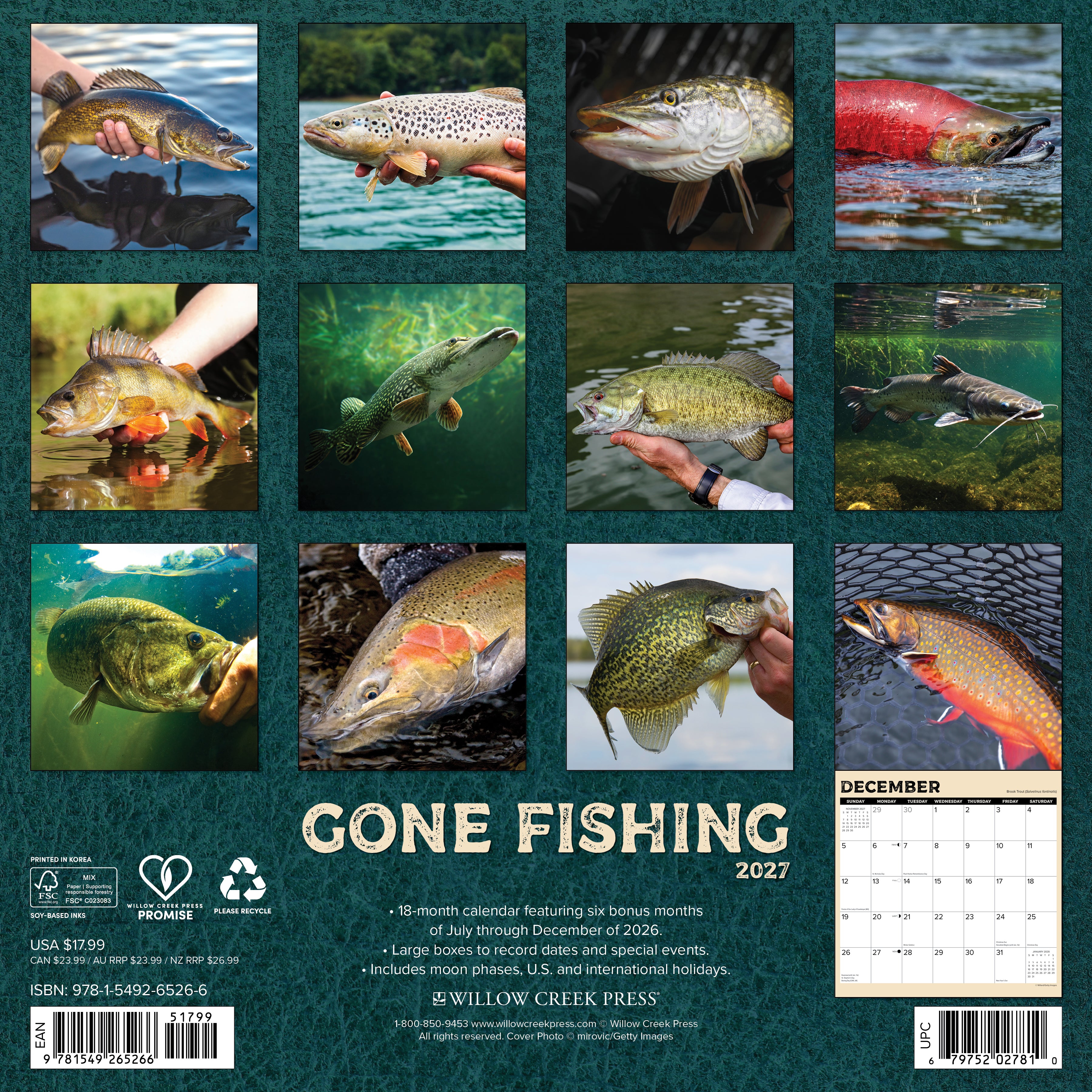 Willow Creek Press, Gone Fishing 2027 Wall Calendar