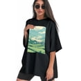 thumbnail image 3 of Plus Size Shirt for Women Black Tops for Women Short Sleeves Shirt for Women Mountain And Fields 2 T Shirt Crewneck Shirt for Women 4XL, 3 of 5