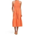 thumbnail image 2 of FORCYNTHIA Women's Linen Blend Halter Neck Tiered Midi Dress (Orange, S), 2 of 5