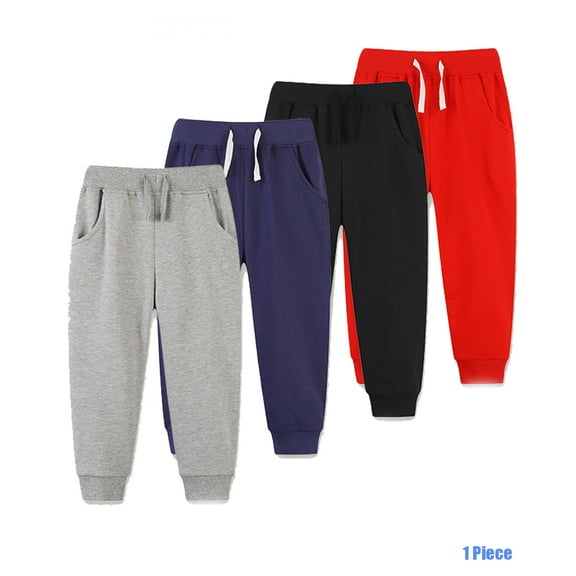 Bellafa Toddler Boys Baggy Sweatpants Elastic High Waist Drawstring Cuffs Jogger Kids Casual Cotton Fall Winter Solid Color Pants