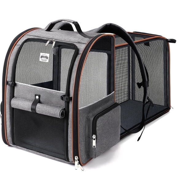 LEKE Foldable Grey Expandable Pet Carrier Backpack Fit up to 18 lbs for Small Dogs Medium Cats Travel & Hiking