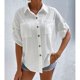 thumbnail image 4 of Blusa blanca de media manga para mujer con bolsillos, corte holgado y estilo moderno, estilo chic de verano, 4 of 7