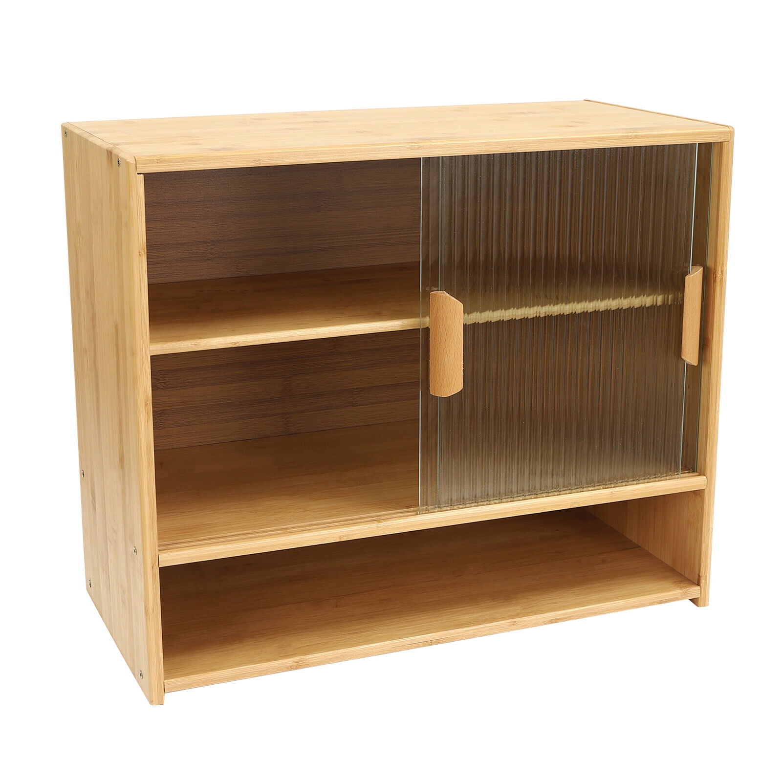 Small Countertop Kitchen Pantry, Bamboo Pantry Sideboard with 2 Sliding Doors Freestanding Kitchen Countertop Storage Cabinet for Spice Dishes Bowls Seasoning Bottles