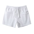 thumbnail image 1 of Men Solid Cotton Three-Point Pants Sports Elastic Mid-Waist Drawstring Workout Comfy Lace-Up Shorts（White,XL）, 1 of 7
