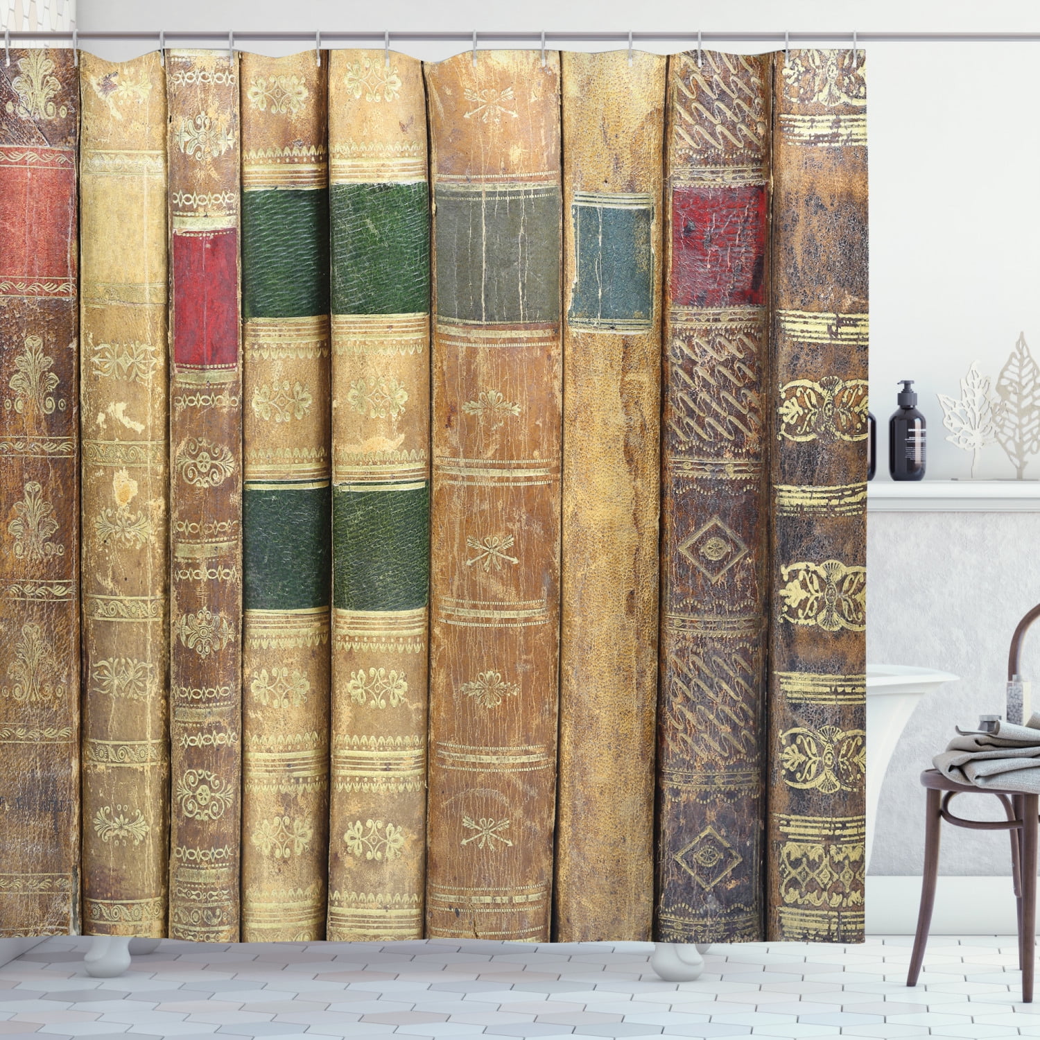 Books Shower Curtain, Macro Photo of Grunge Antique Novels Ancient