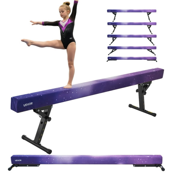VEVOR Adjustable Balane Beam for Kids, 8FT Gymnastics Beam, High and Low Floor Beams of 5 Adjustable Heights for All Gymnastic Levels,Professional Gymnastic Equipment for Home and Gym Center, Galaxy