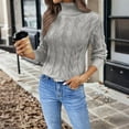thumbnail image 2 of Women's Fall Winter Casual High Neck Cable Knit Solid Color Pullover Sweater Long Sleeve Top for Daily Wear Winter Clothes,Gray,Size XL, 2 of 5