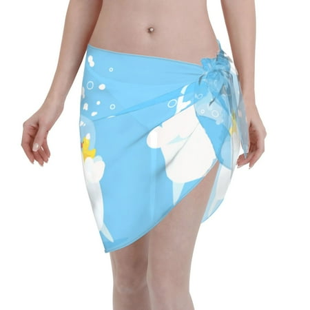 Adobk Women Beach Sarong Bathing Suit Collie In Bathtub Print Wrap Skirt Sheer Bikini Swimsuit Cover Ups For Swimwear