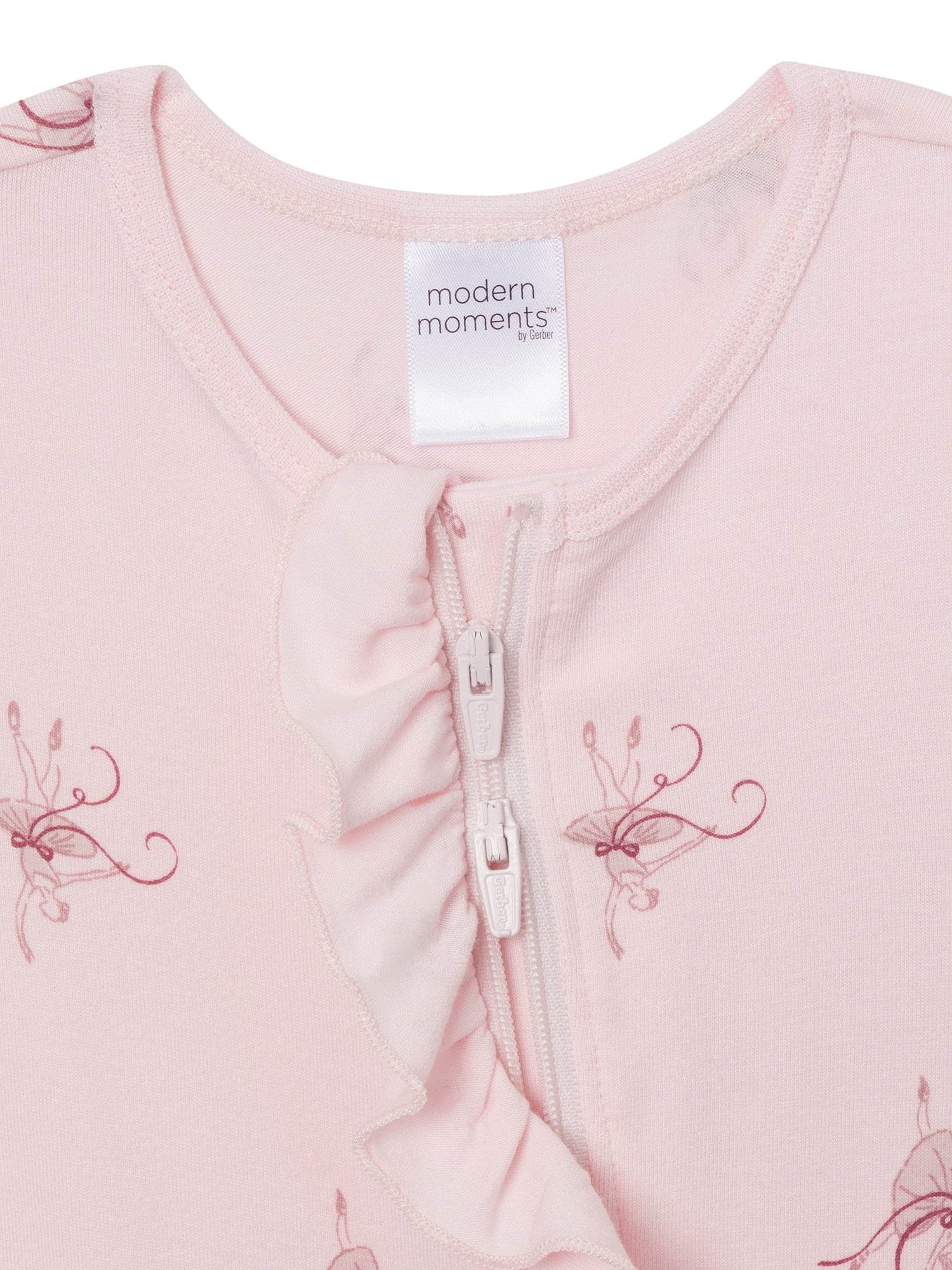Modern Moments by Gerber Neutral Two-Way Zip Viscose Ruffled Sleep ´N Play Footed Pajamas, Sizes Newborn - 6/9 Months