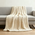 thumbnail image 3 of Dual-Layer Cable Knit Fleece Throw Blanket - Warm Soft Flannel & Sherpa Blanket for Couch Bed, Cozy All-Season Sofa Decor (100x150cm), 3 of 6