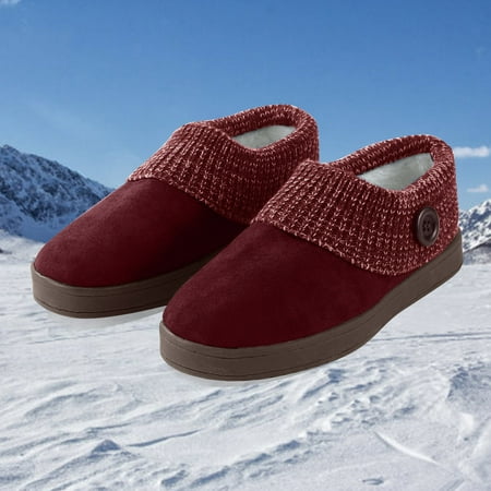 

XIAOFFENN Women s knitted plus velvet warm indoor flat slippers