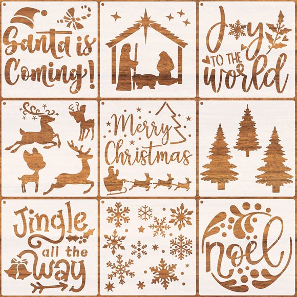 Christmas Stencils for Painting on Wood Reusable - Merry Christmas/ Noel/ Joy to The World/ Santa/ Deer/ Christmas Tree Holiday Stencils for Walls Crafts Canvas Floor Fabric Christmas Decors