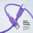 thumbnail image 3 of Powertek 6ft USB-C to USB-C Cable, Purple, Neon Silicone, Fast Charging, Durable Charging Cord with Efficient Data Transfer, 3 of 6
