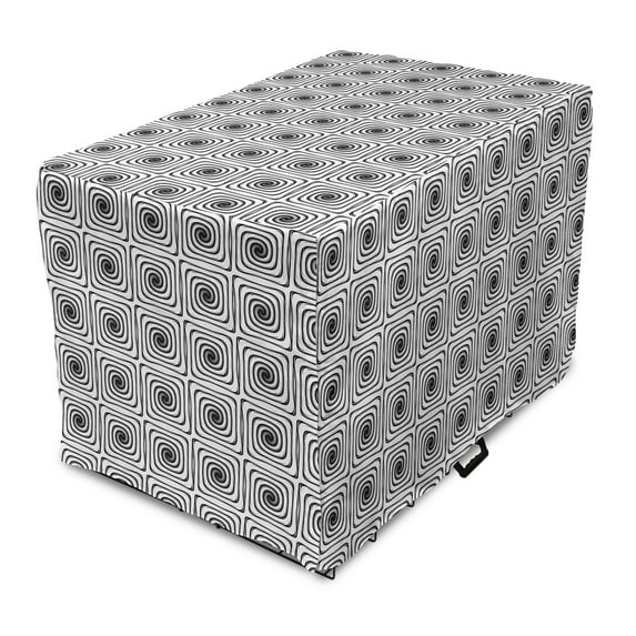 Minimalist Dog Crate Cover, Simplistic Square Shaped Spiral Labyrinth Geometric Pattern Art Deco, Easy to Use Pet Kennel Cover Small Dogs Puppies Kittens, 7 Sizes, Dark Blue Grey White, by Ambesonne