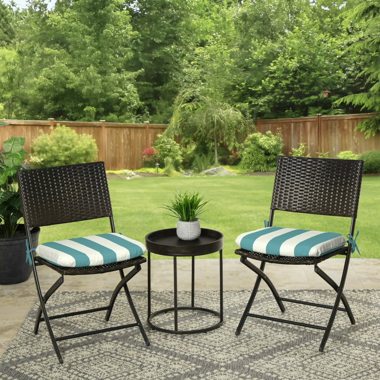 15.5 x 17 Turquoise Stripe Rectangle Outdoor Seat Pad (2 Pack)