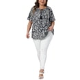thumbnail image 2 of Agnes Orinda Women's Plus Size Tops Tie Crew Neck Short Sleeve Boho Print Blouse Summer Vacation Casual t Shirt 1X Black, 2 of 5