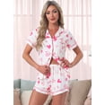 thumbnail image 3 of DARING DIVA Women's Pajama Sets Short Sleeves Bow Button Up Tops and Shorts M Pink, 3 of 7