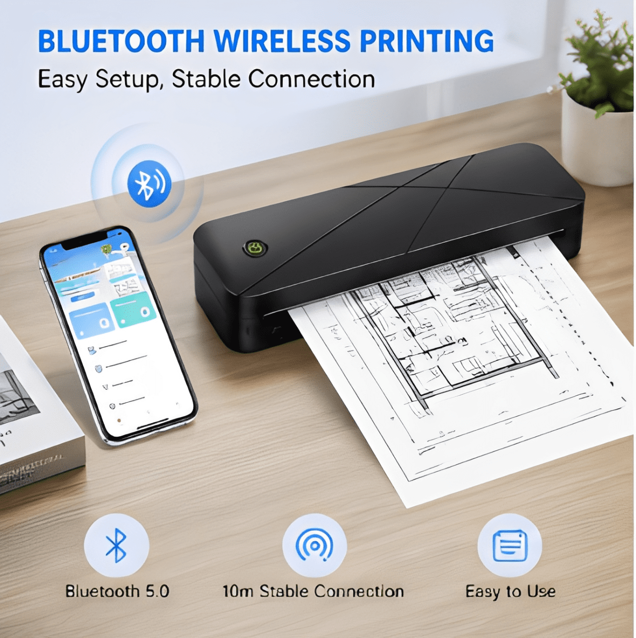 Phomemo Portable Printers Wireless, A282M Bluetooth Thermal Printer, Inkless Mobile Printer Support 8.5'' x 11'' & A4 Thermal Paper, Compatible with iPhone Android Laptop for Office Car Home