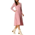 thumbnail image 4 of Vestidos de punto INSPIRE CHIC para mujer, vestido midi de manga larga con escote en V profundo, corte A, color rosa, 4 of 5