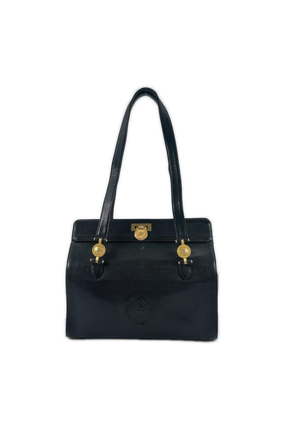 Pre-Owned VERSACE Versace Sunburst Medusa Tote Bag Leather Black Women's (G-Hardware)