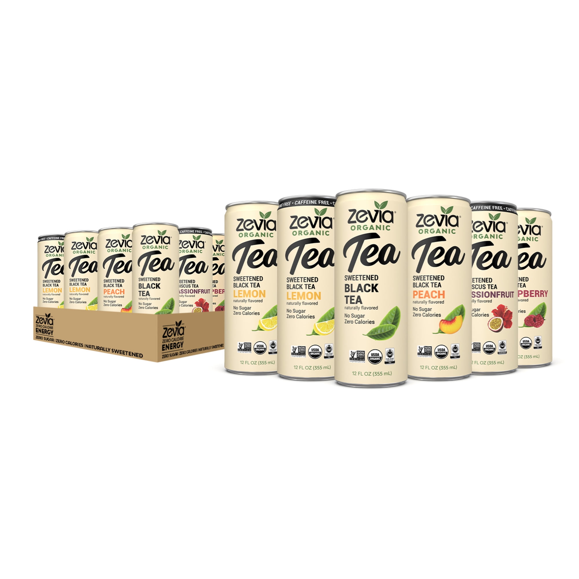 Zevia Zero Sugar Organic Iced Tea, 6Flavor Tea Sampler Variety Pack