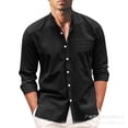 thumbnail image 1 of xiaxaixu Men Casual Shirt, Long Sleeve Stand Neck Buttons Solid Color Loose Party Street Spring Summer Tops, 1 of 5