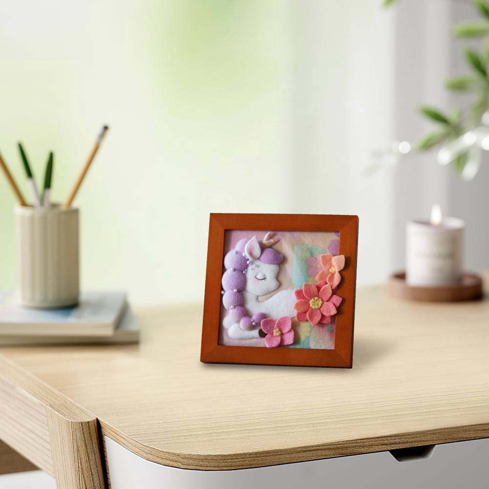 2 Sets 2 Style Unicorn Pattern Photo Frame Needle Felting Kits for Beginners Mixed Color 183x183x20mm 1 set/style