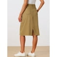thumbnail image 4 of INSPIRE CHIC Women's Jean Skirts High Waist Raw Hem Knee Length Mother's Day Wrap Denim Skirts Khaki S, 4 of 6
