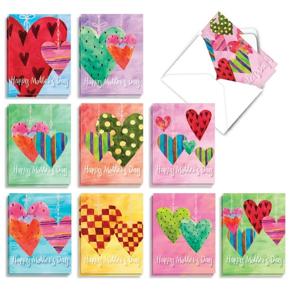 20 Mother's Day Note Cards with Envelopes (4" x 5.12") - Watercolor Heartworks Mother's Day (10 Designs, 2 Each) AM5656MDG-B2x10