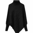 thumbnail image 5 of Women's Cable Knit Poncho Sweater Turtleneck Long Sleeve Loose Fit Casual Pullover Top, 5 of 6