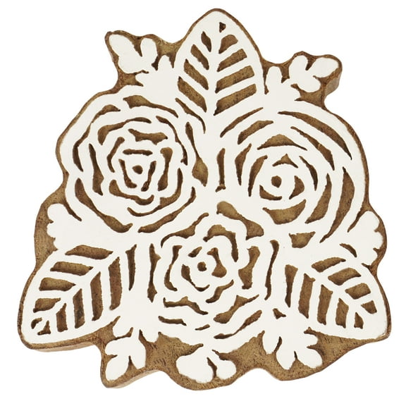IBA Indianbeautifulart Textile Printing Block Rose Floral Motif Hand Carved Wooden Stamp Wood Block Printing Textile Stamps For Fabric/ Pottery Blocks,3 Inch