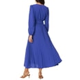 thumbnail image 3 of INSPIRE CHIC Women's Pleated Dress Puff Long Sleeve V Neck Belt Waist Dress S Royal Blue, 3 of 7